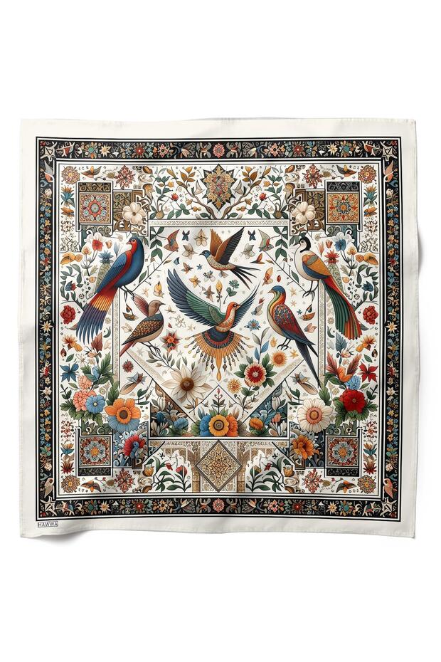Exotic Bird & Flower Patterned Satin Scarf