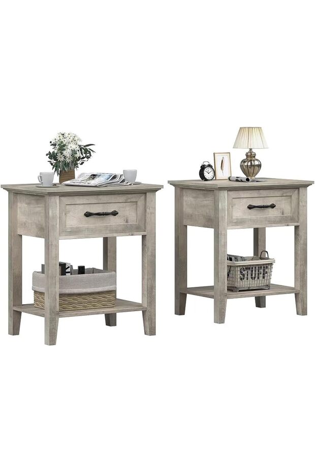 Modern Nesting Coffee Table Set of 2 with Storage Drawer, 2-Tier Side Table for Living Room