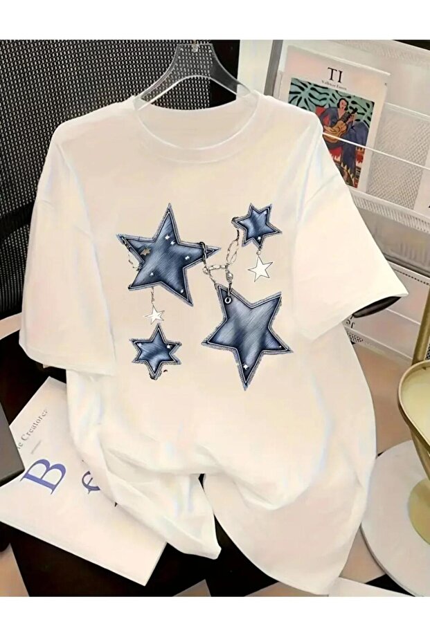 Women's Star Print Crew Neck Basic T-Shirt
