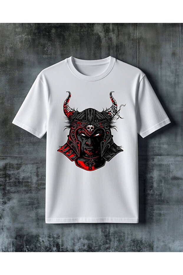 Black Devil Red Ornament Printed Oversize T-Shirt