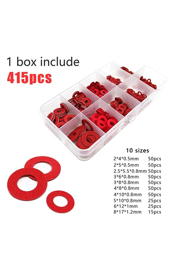 415pcs 415/1105pcs M2 M2.5 M3 M4 M5 M6 M8 M10 M12 Red Steel Paper Flat Washer Plain Insulated Gasket