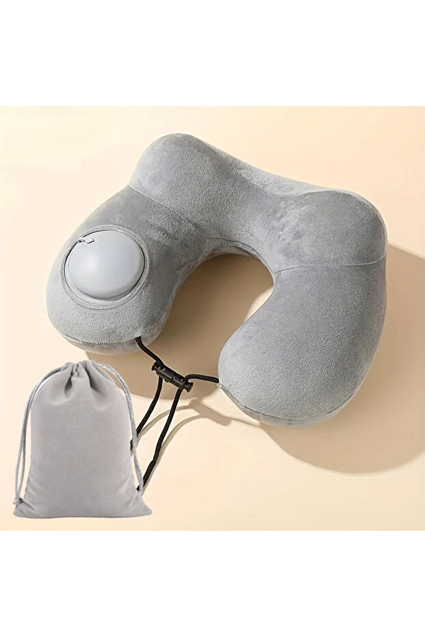 Grey U-shaped Inflatable Travel Pillows Portable Air Pillow Neck Support Cushion Comfortable Sleepin