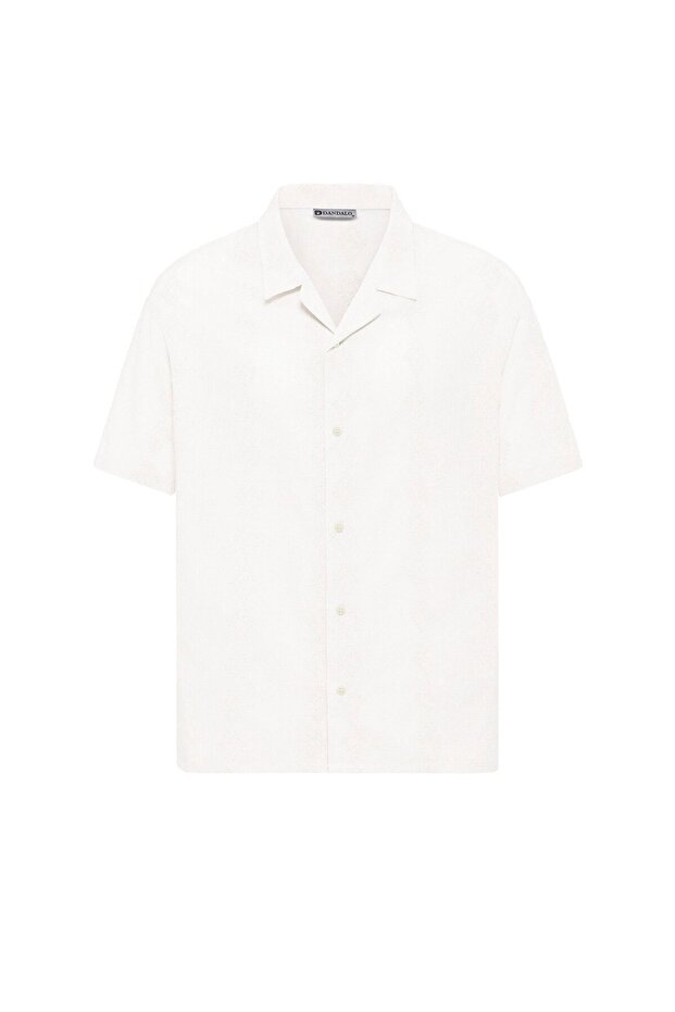 Embroidery Detailed Pocketless Oversize Short Sleeve Linen Shirt