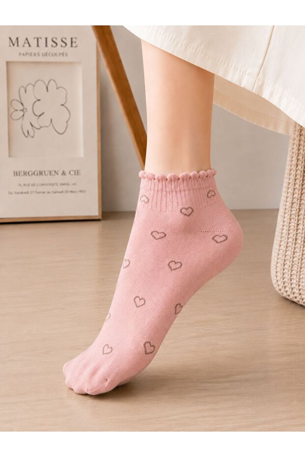 8' Heart Patterned Booties Socks Set with Rubber Detail - 2