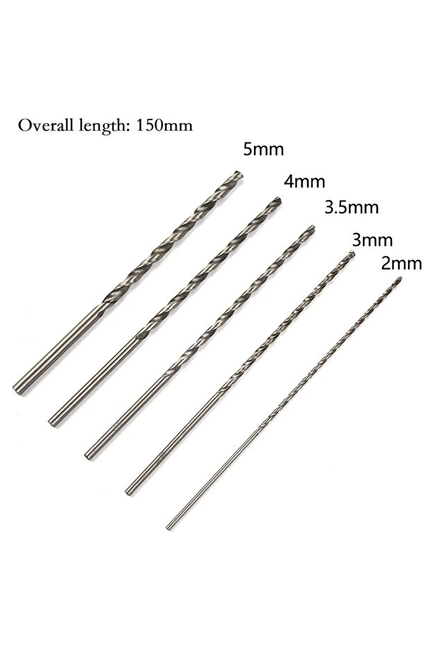 5Pcs Extra Long HSS High Speed Steel 150mm Drill Bit Set 2mm/3mm,3.5mm,4mm,5mm Bits For Wood, Alu...