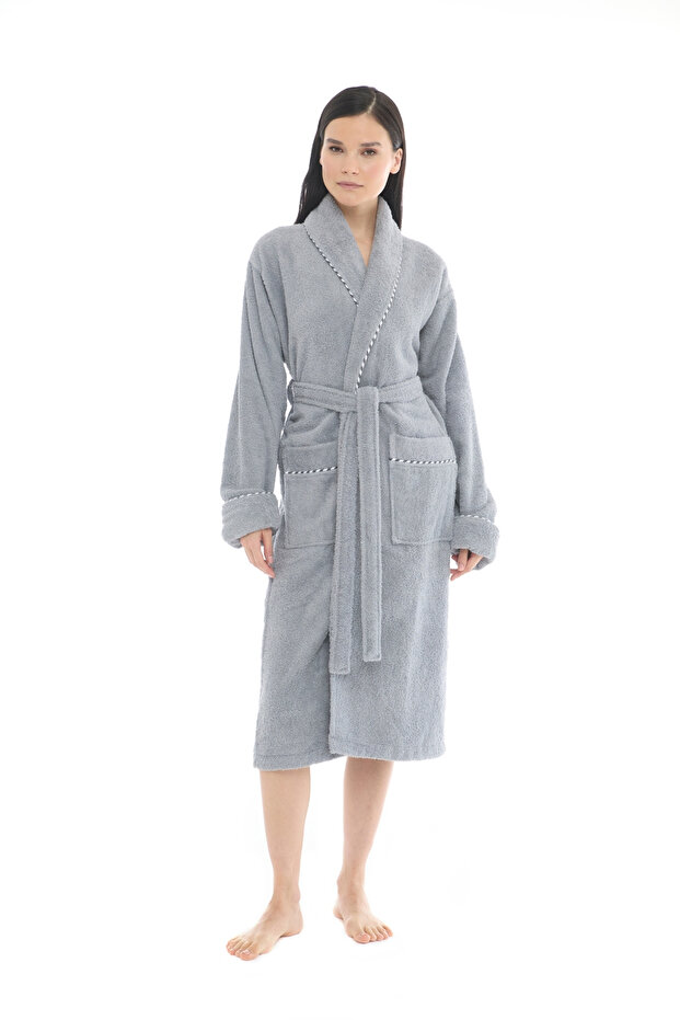 Gaia Şalyaka Women's Bathrobe - Gray 100% Cotton