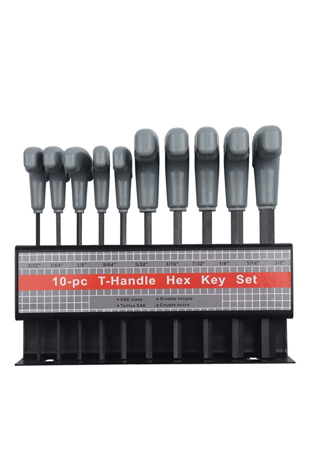 10 pcs SAE WOZOBUY 10pc Metric or Inch T-Handle Hex Key Allen Wrench Tool Set or Star T-Handle Hex K