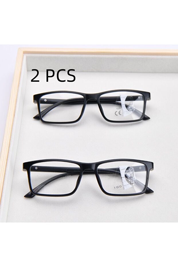 +250 2PCS-black 2PCS Suit Bifocal Lenses Progressive Multi-focus Reading Glasses for Men 2023 Anti-b