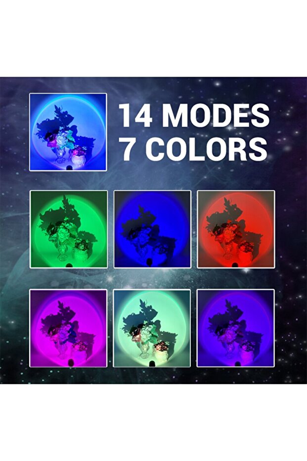 مصباح غروب الشمس RGB، مصباح عرض قوس قزح، مصباح زينة غروب الشمس يعمل بمنفذ USB، مصباح دوار متعدد الزوايا