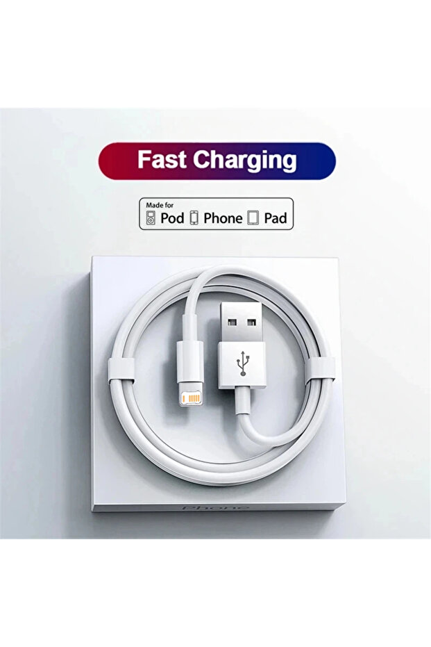 كابل شحن سريع USB أبيض بطول 1 متر لهواتف آيفون 11 و12 و13 ميني و14 برو ماكس وX وXR وXS ماكس و6 و6S و7 و8 و14 بلس وSE