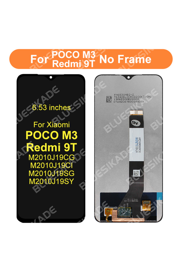 شاشة LCD سوداء بدون إطار مقاس 6.53 بوصة لهاتف Poco M3 Redmi 9T مع لوحة لمس رقمية وإطار