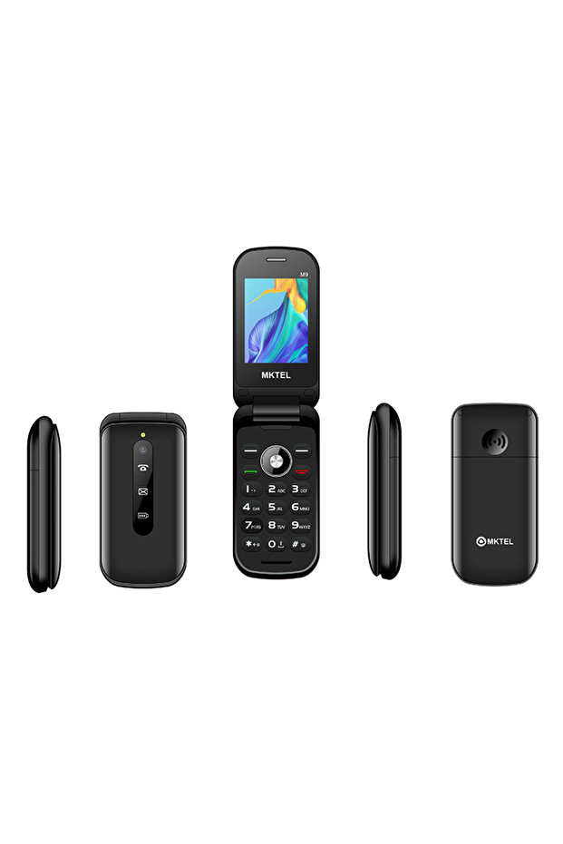 هاتف MKTEL M9 2G أسود اللون بشاشة 2.4 بوصة وأزرار كبيرة وشريحتي اتصال وبلوتوث وراديو FM ومشغل MP3 وكاميرا 0.08 ميجابكسل ويدعم 12 لغة