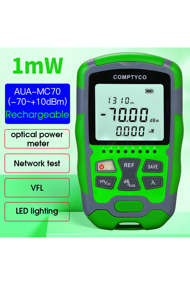 AUA-MC70 1MW Rechargeable AUA-MC70 Optical Power Meter -70~+10dBm 4 in 1 Multifunction OPM Fiber Net