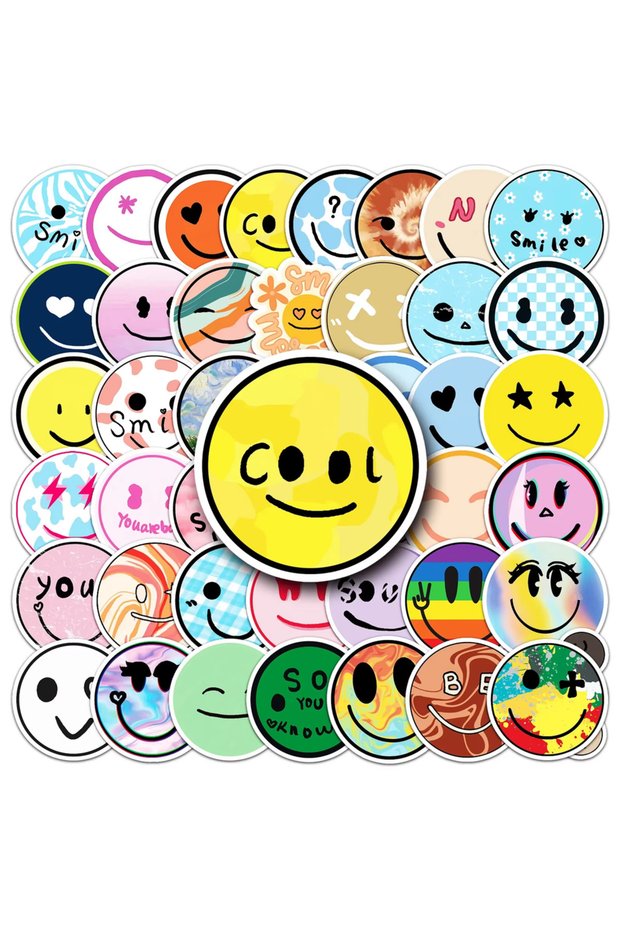 50pcs 50Pcs Smiling Face Stickers DIY Skateboard Laptop Luggage Bike Motorcycle Phone Car Sticker De