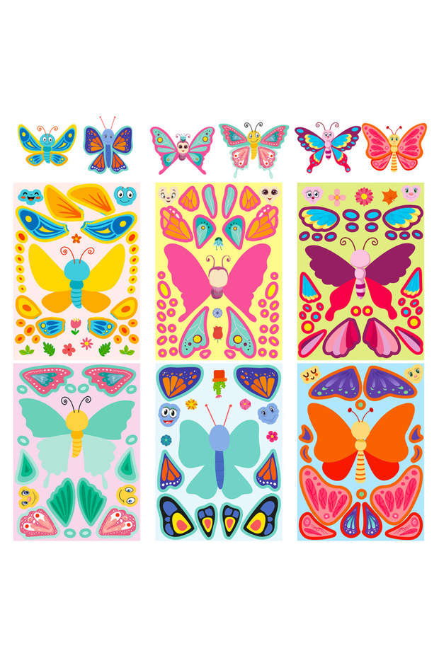 6-sheet 6PCS Kids DIY Butterfly Sticker Set, Fun Assemble Puzzle Jigsaw Toys for Children, Creative