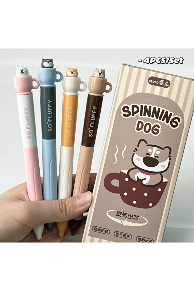 black Tea Cup Dog 4PCS 4PCS/Set Tea Cup Dog Style Gel Pen Creative Twistable Cup Writing Pen 0.5mm Q