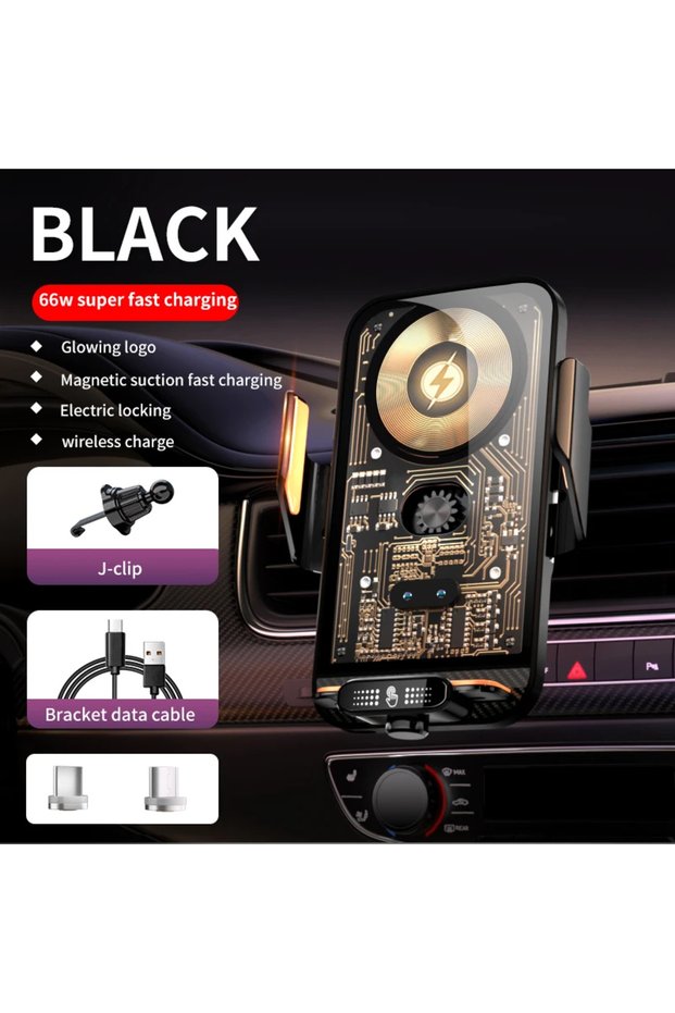 black Car Phone Holder 66W Wireless Charger Mobile Phone Holder Intelligent Infrared Air Vent Clip f