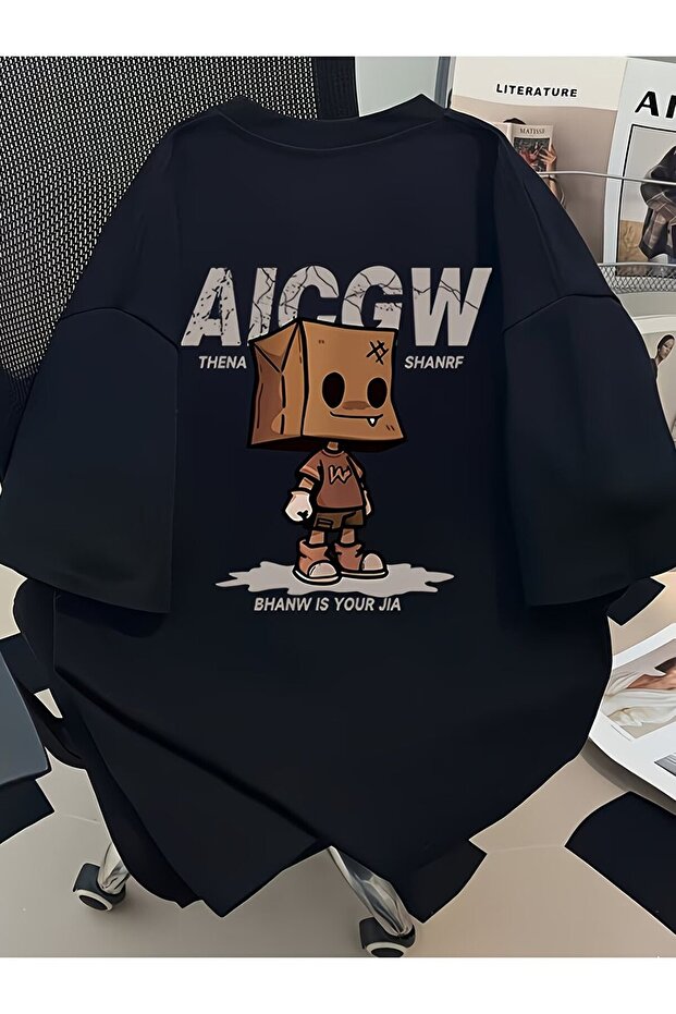 تي شيرت Aicgw مطبوع عليه رسومات للجنسين مقاس كبير