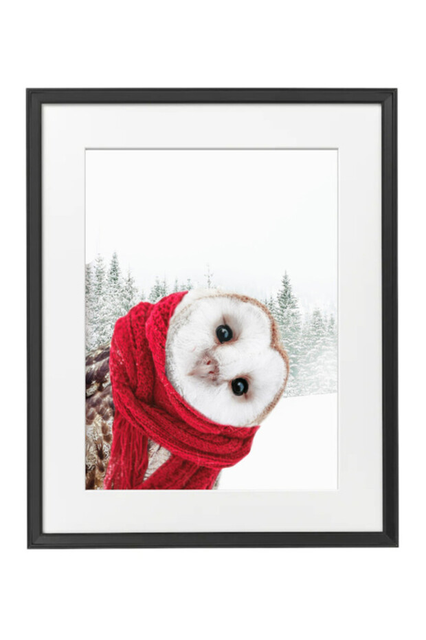 Owl Winter Wall Art Poster with Frame 50x40cm