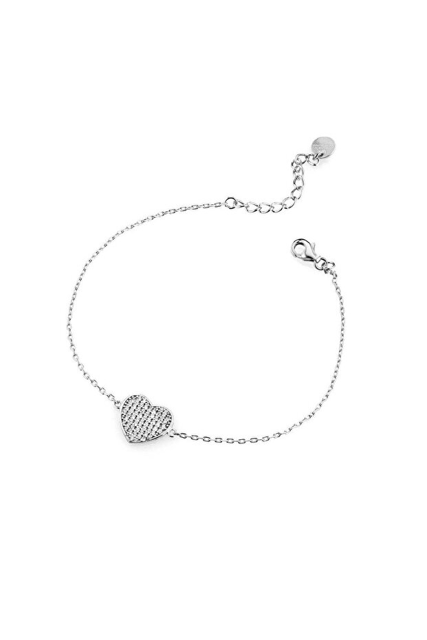 Heart-Shaped 925 silver rhodium plated Bracelet with Zircon