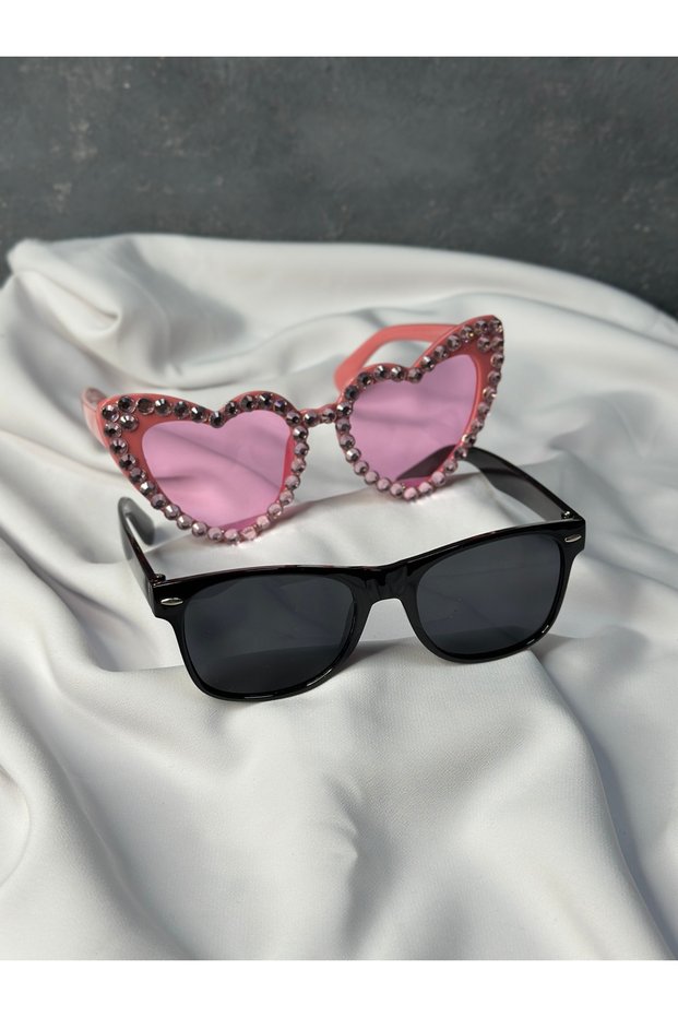 Pink Heart after Party Sunglasses Black Groom Bride Photo Shoot