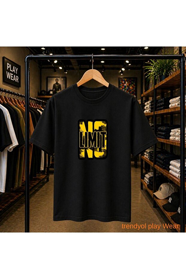 No Limit Front Chest Printed 100% Cotton Oversize Loose Regular Fit Crew Neck T-Shirt