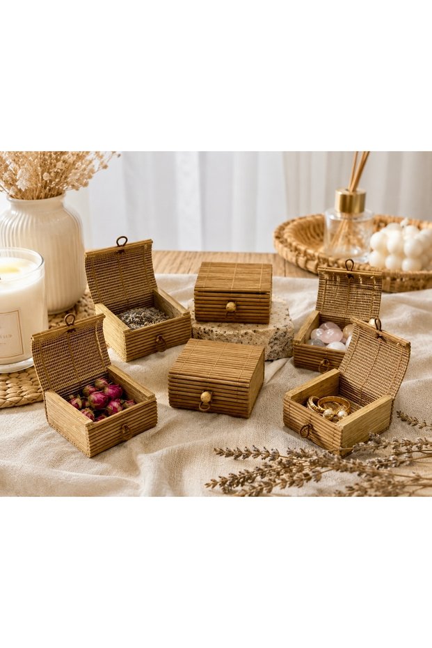 Natural Bamboo Jewelry Box 6X6X3.5 cm Mini Size Decorative Multi-Purpose Jewelry, Gift Box