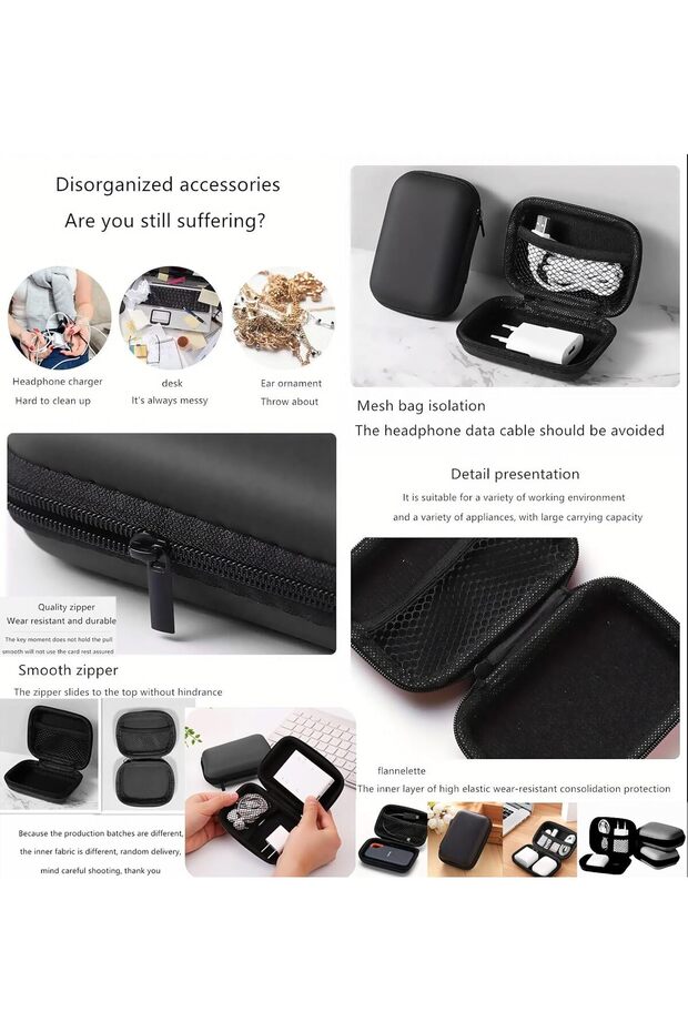 TMAX Collection Travel Storage Bag - Black | USB & Headphone Organizer | Portable Hard Drive & Earphone Case | Digital Accessories & Charger, Data Cable Minimalist Organizer Bag
