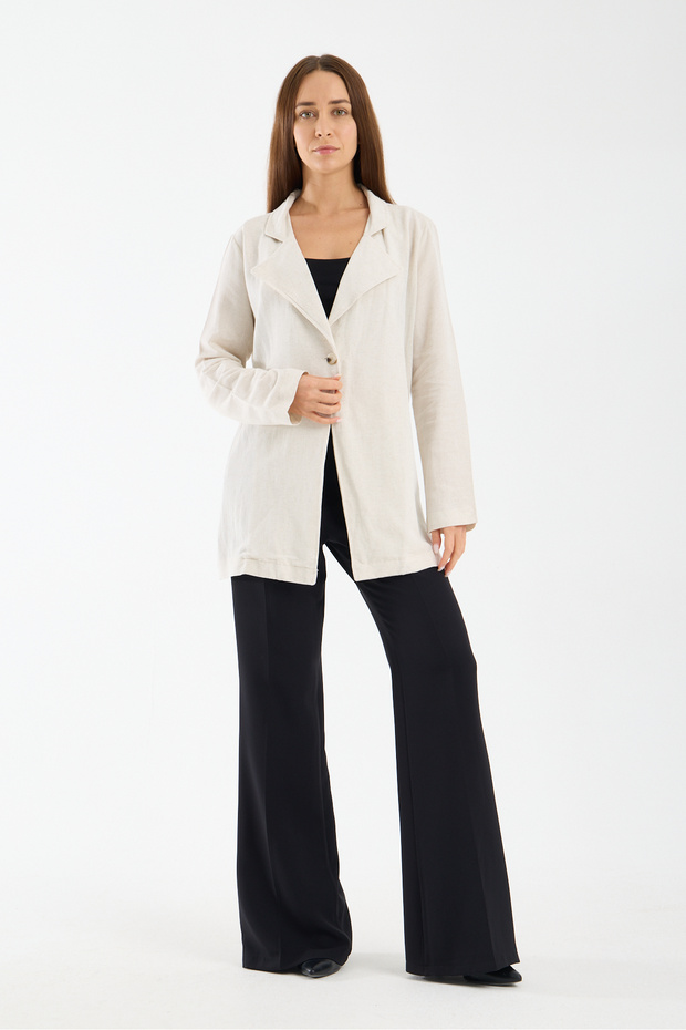 Women's Summer Linen Fabric Blazer Jacket with Tie Detail on the Back