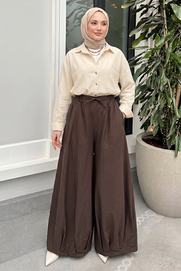 Wide Leg Shalwar Trousers Y0145 - Brown