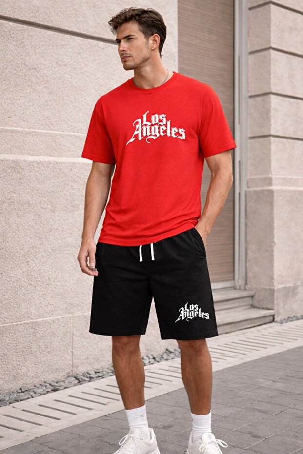 Unisex Oversize Los Angeles Printed Shorts Set Comfortable Fit Daily Combination