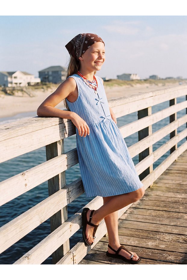 Two Mt Shop Quality Girls' Striped Dress with Bow Detail