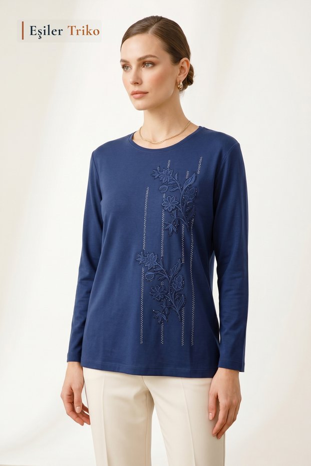 Women's Parliament Pansy Patterned, Embroidered, Stoned, Mother Cotton Blouse