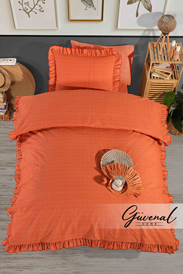 Bellia | Ruffled Single Duvet Cover Set | Pillowcase | Duvet Cover | Bedspread | Dowry | Sleeping Set - 160 X 220 cm