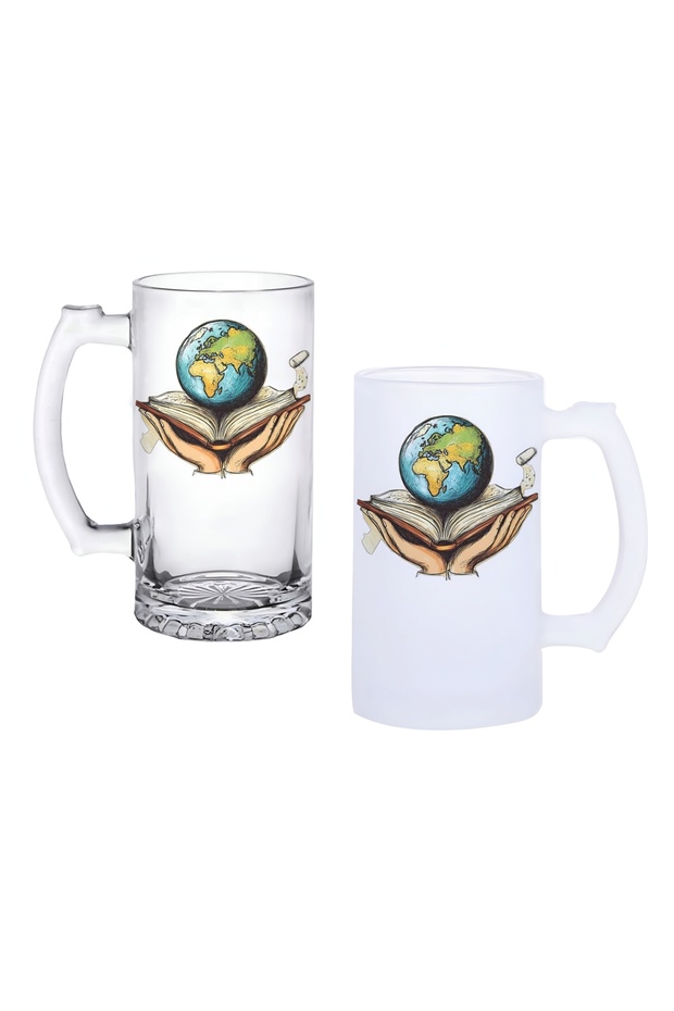 World Beer Glass with Handle, Frosted or Transparent Options 054
