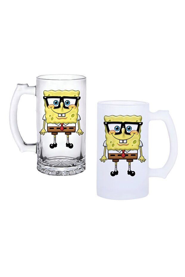 Spongebob Beer Glass with Handle, Available in Frosted or Transparent 0220