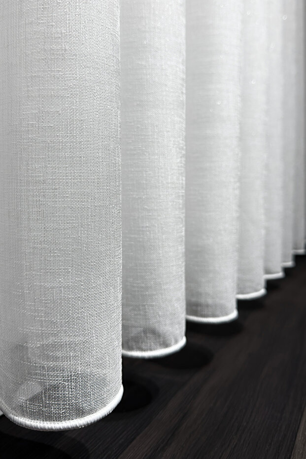 Foldet Linen Series Effect Shiny Ecru Tulle Curtain