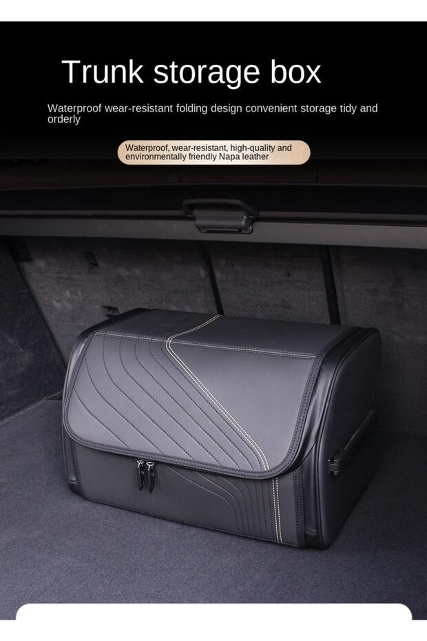 Foldable Car Trunk Organizer, Premium Leather Storage Box with Quilted Design, Box Car Interior Supplies Storage