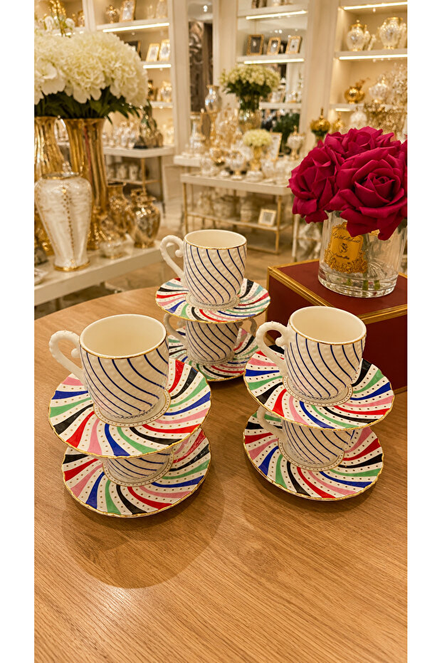 Colorful Circular Model Coffee Cup Set for 6 People 90 ml