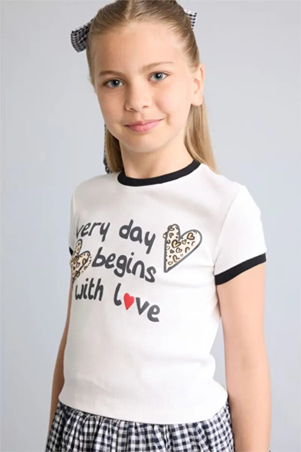 Crew Neck Printed Short Sleeve T-Shirt Girls H8189A826Hs