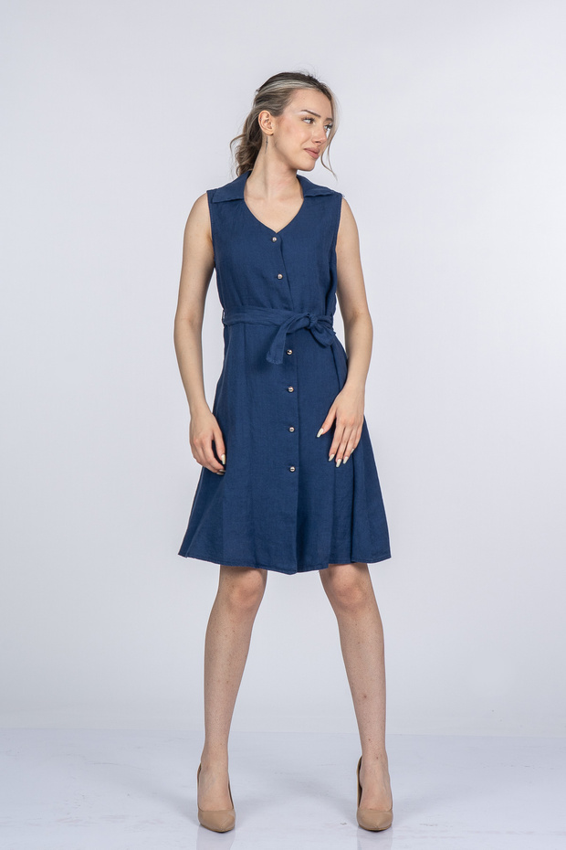 Women's Summer Laci Vanessa Front Buttoned Belted Linen Dress Stylish Daily Comfortable 50400