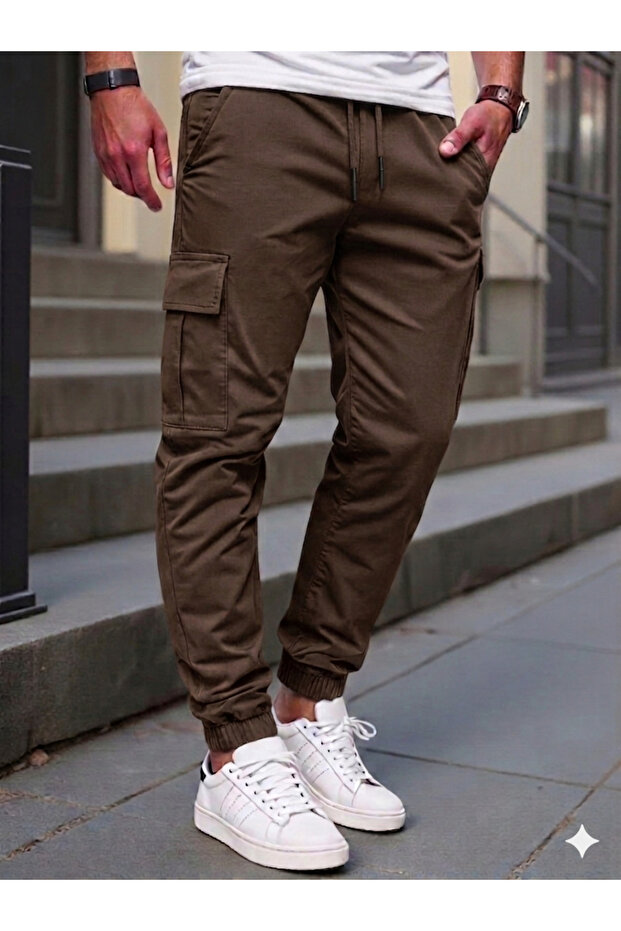 Cargo Pants Cotton Lycra Elastic Waistband Cargo Pocket Trousers