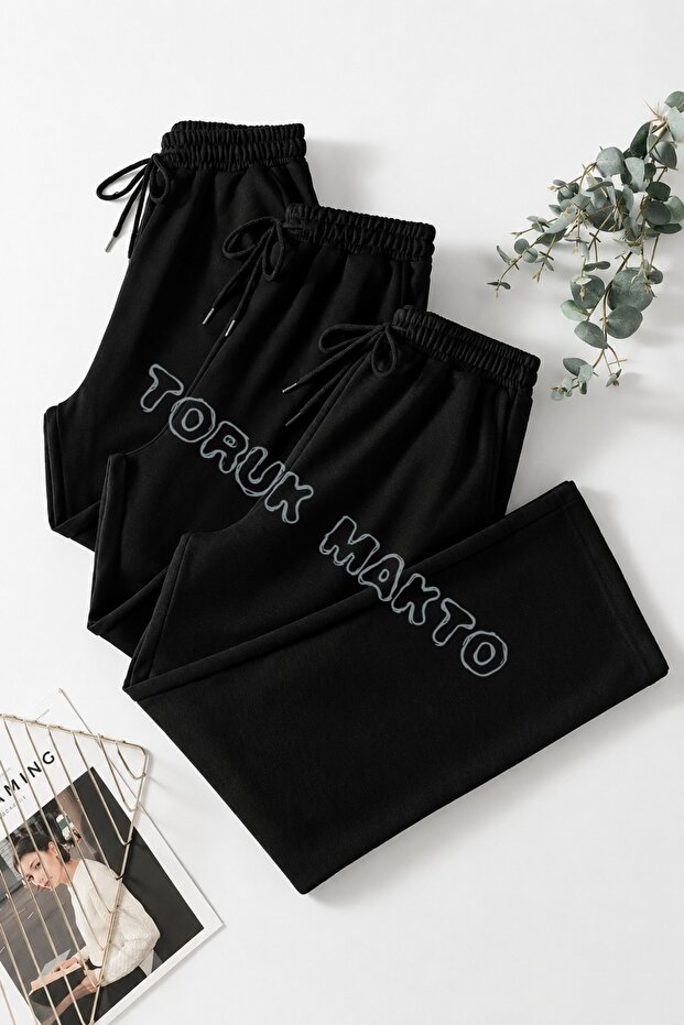3 Pieces Unisex Regular Pipe Leg Black Color Sweatpants