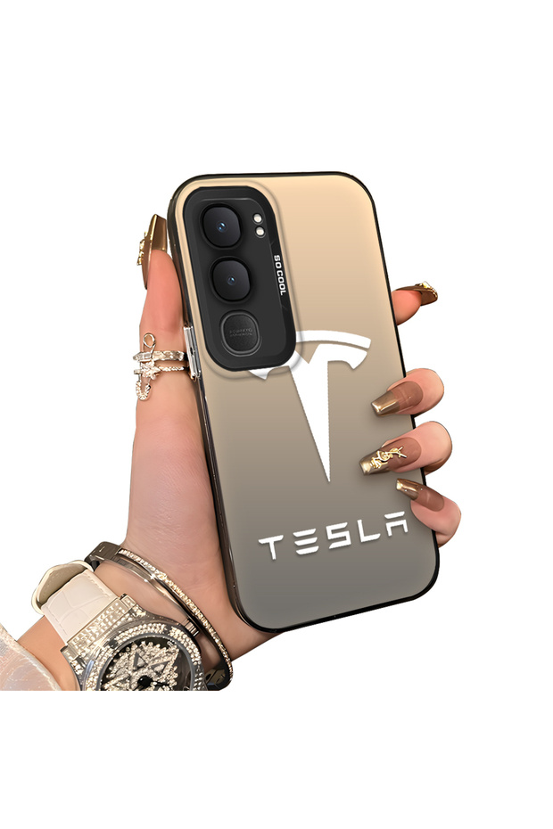 Vivo Y31 5g Compatible Silicone Edge Hard Back Anti-Fall Phone Case Tesla Patterned