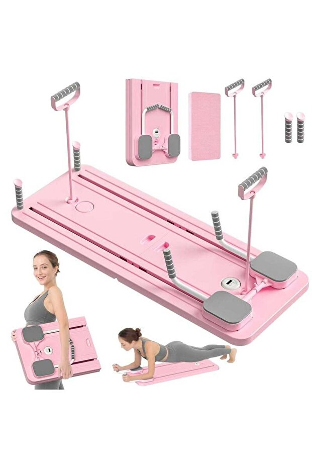 5-in-1 Foldable Pilates Board, Reformer with Timer & Phone Holder for Home Gym Pink