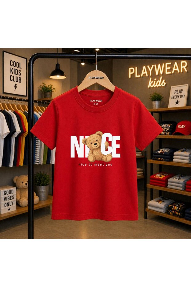 Nice Bear Printed 100% Kids' Unisex T-Shirt 5 6 -7 8-9 10 -11 12 Years Old