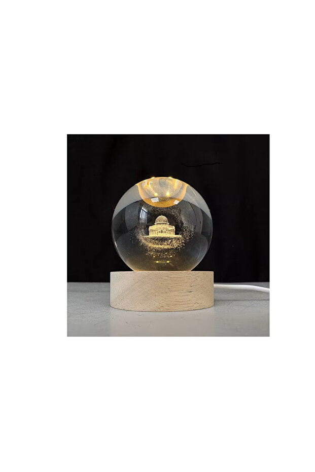 3D Engraved Allah (God) 8cm Big Crystal Ball Lamp - Islamic Religious LED Night Light for Ramadan, Eid & Muslim Home Decor
