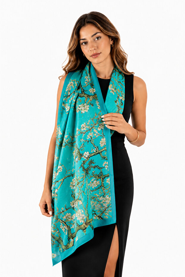 Silkworm Life Art Collection 100% Pure Silk Shawl Patterned Stylish Women's Scarf Shawl 45X165 cm - Burgundy