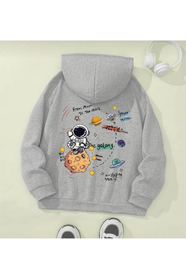 Hooded Galaxy Astronaut Printed 2-Ply Ribbed Boys' Nasa Sweatshirt