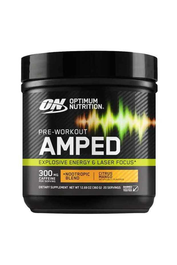 Pre-Workout Amped Food Supplement, Citrus Mango, 360 Gm